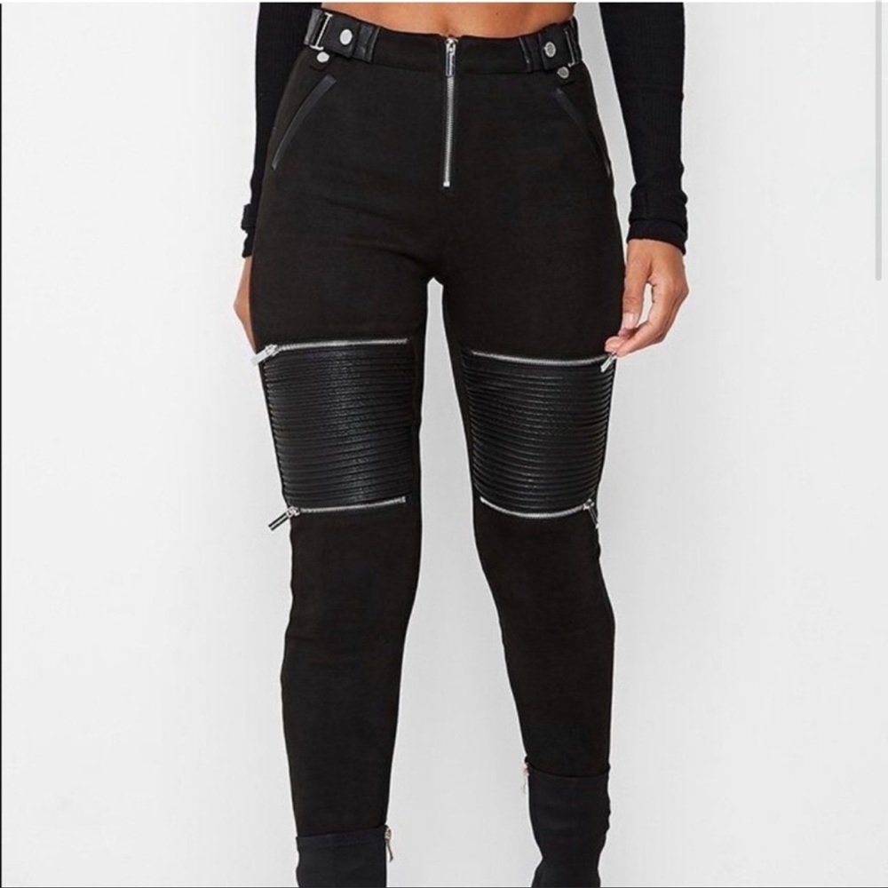 NWT vegan leather and suede motto leggings